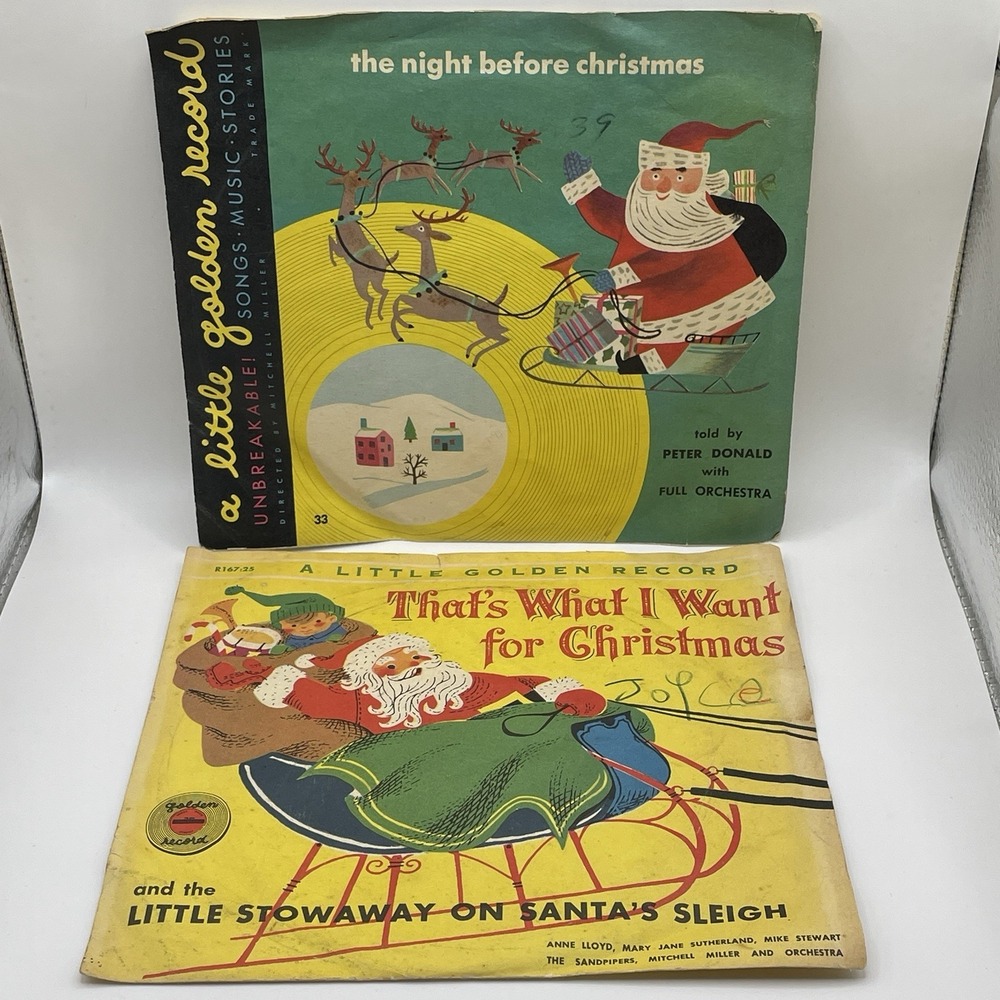 Vintage 1950s Little Golden Records Christmas Childrens 78 RPM LOT of 2 6"‎